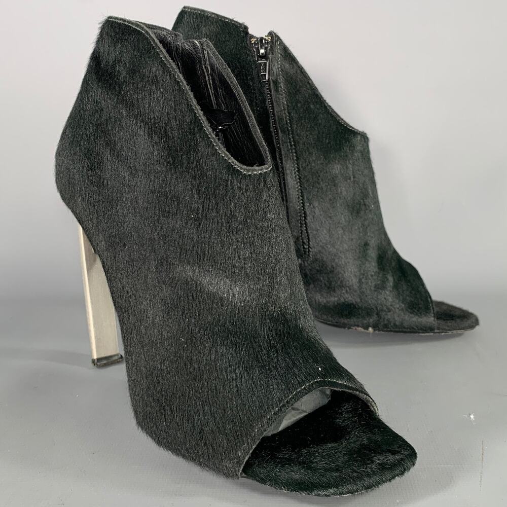 VIC MATIE Size 6.5 Black Green Leather 1J5330D Horsehide Peep Toe Pumps